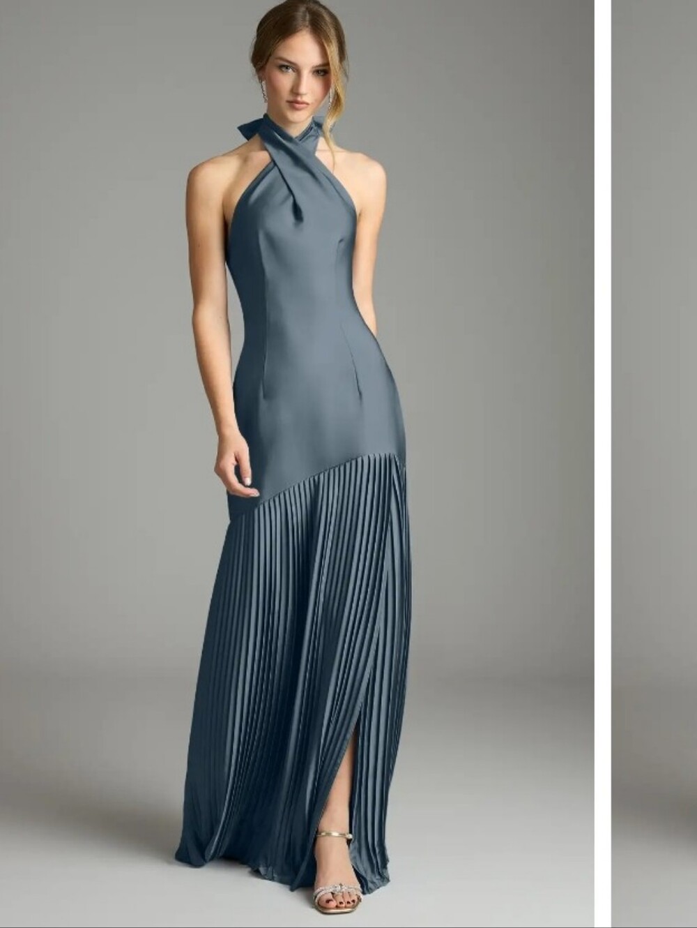 Elegant Blue Halter Pleated Evening Dress - AZAZIE Nayeli - Picture 2 of 15